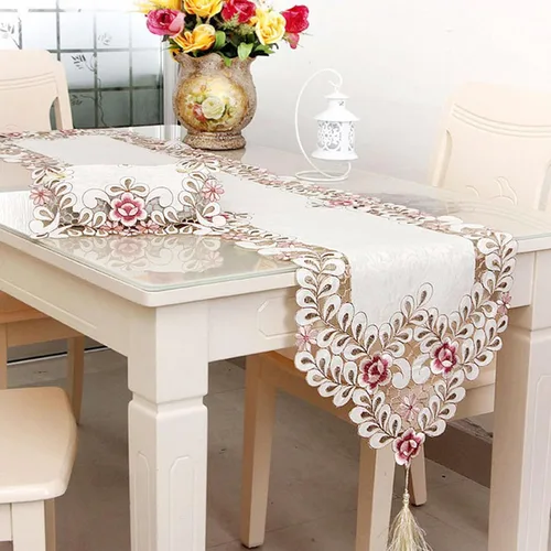 Miniatura 10 de LeLehome - Mantel de encaje bordado con flores color café