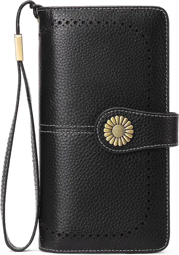 Miniatura 29 de SENDEFN Billeteras de cuero para mujer, tarjetero de crédito con bloqueo RFID, pulsera de gran capacidad with RFID Blocking, Large Capacity
