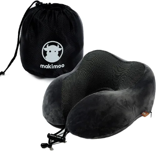 Miniatura 8 de Almohada de viaje de espuma viscoelástica, almohada para el cuello con soporte de cabeza de 360 grados, cómoda ideal para dormir en avión, Negro