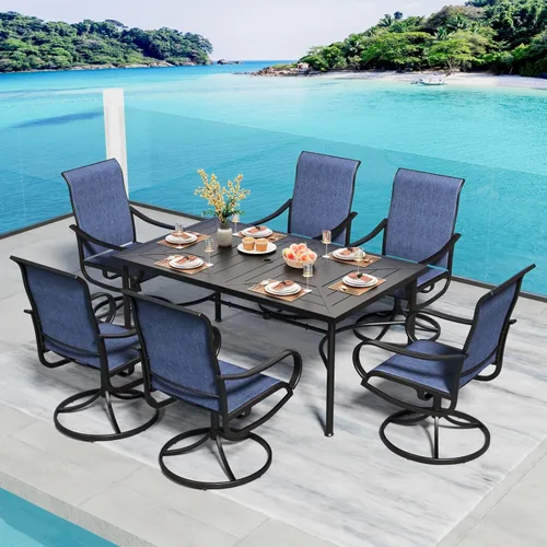 Miniatura 25 de PHI VILLA Juego de comedor de patio de 5 piezas con sillas de comedor giratorias para exteriores (gris) y mesa de comedor de acero de metal de 37 x