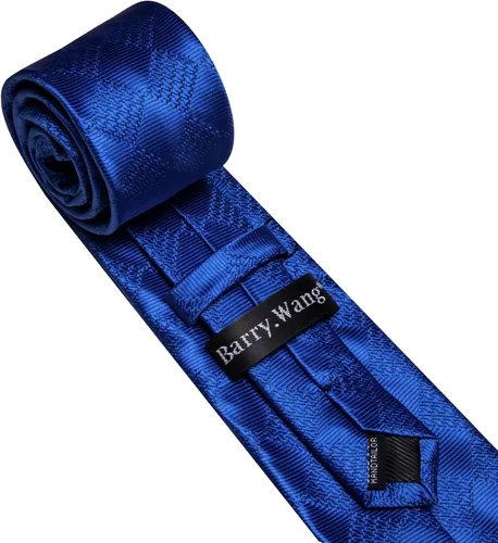 Miniatura 180 de Barry.Wang Juego de corbatas a cuadros para hombre con pañuelo gemelos de rayas clásicas
