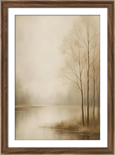 Miniatura 259 de MUDECOR Lienzo enmarcado prémium para pared, pinos nevados en bosque de invierno, ilustraciones modernas, arte contemporáneo, escénico, divertido