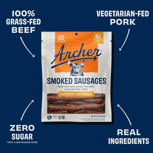 Miniatura 3 de Country Archer Salchichas ahumadas con infusión de queso, palitos de carne y queso, palitos de carne de res y cerdo alimentados con hierba, paleo