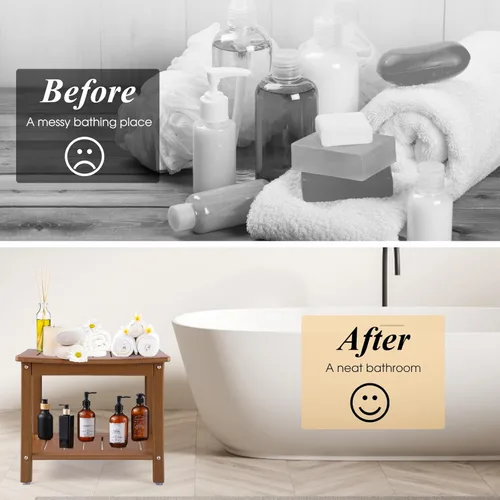 Miniatura 5 de Apolimi Banco de ducha HDPE, taburete de spa de 2 niveles con estante de almacenamiento, asiento de ducha antideslizante y resistente al agua