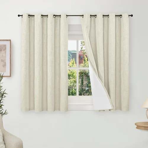 Miniatura 26 de Cortinas Opacas de Lino Azul Bebé para Guardería de 40 Pulgadas de Largo, 2 Paneles, Cortinas Cortas con Aislamiento Térmico Boho de Bloqueo Total