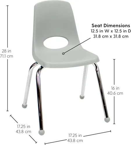 Miniatura 2 de FDP 16" Silla apilable escolar, silla de estudiante apilable con patas de acero cromado y ruedas; para aprendizaje en casa o en el aula - Gris claro
