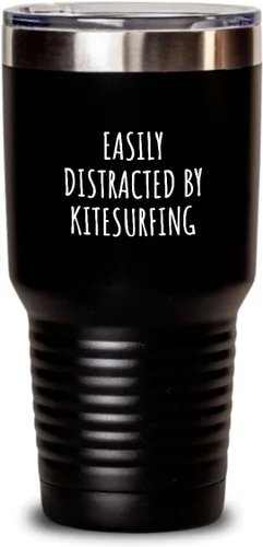 Miniatura 7 de Easily Distracted By Kitesurfing Tumbler Funny Gift Idea For Hobby Lover Fanatic Quote Addict Gag Fan Joke Insulated Cup With Lid Black 20 Oz
