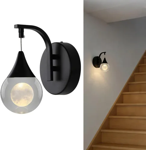 Miniatura 10 de Aplique de pared de luna para interiores, lámpara de pared de cristal, moderna, regulable, luz LED de pared para dormitorio, baño, sala de estar