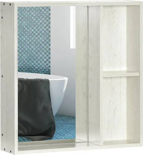 kleankin Botiquín de baño de 24.75 x 25.5 pulgadas con espejo, estante de almacenamiento, armario de baño montado en la pared para sala de estar y