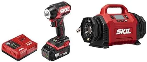 Paquete de Skil PWR CORE 20 Kit de llaves de impacto compactas sin escobillas de 20 V 3/8 pulgadas - IW6739B-10 + SKIL PWR CORE 20 Inflador de doble