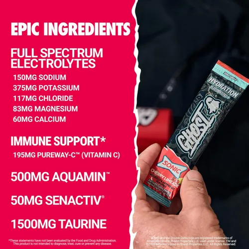 Miniatura 4 de GHOST Paquetes de Hidratación, Sonic Cherry Limeade, 24 Palitos, Polvo de Electrolitos - Suplemento de Mezcla para Bebida con Magnesio, Potasio