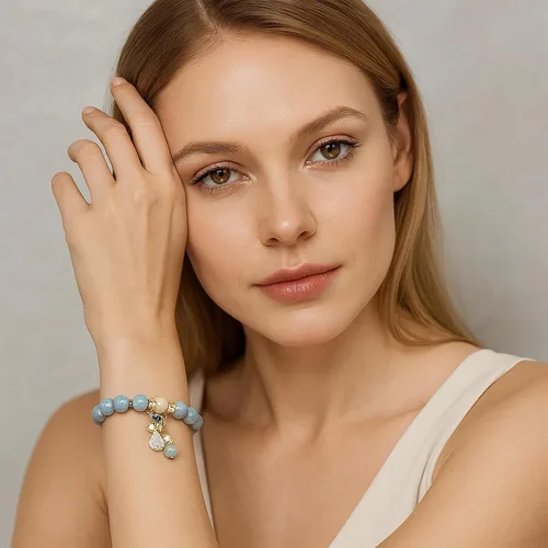 Miniatura 3 de RITIM Pulsera de aguamarina natural para mujer, pulsera de piedra de cristal curativo con perla, energía positiva, regalo de joyería de buena suerte