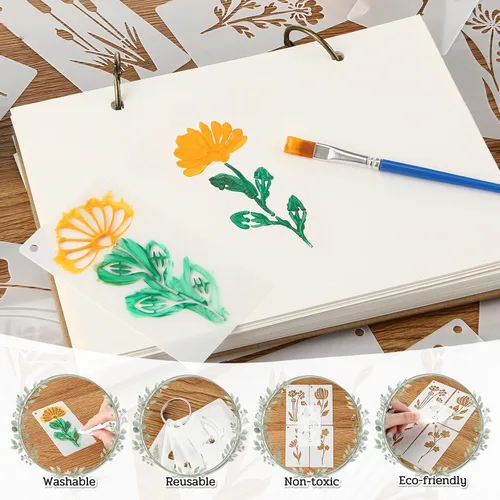 Miniatura 4 de Marspark 66 plantillas pequeñas para manualidades, plantillas reutilizables de 3 pulgadas para pintar sobre madera, plantillas de pintura