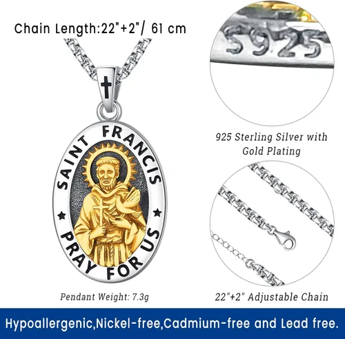 Miniatura 132 de Eusense Saint Necklace Sterling Silver 925 Protection Jewelry for Men Women Patron St Medals Amulet Pendant