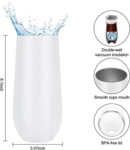 Miniatura 7 de Lifecapido Vasos de copa de champán sin tallo de 12 onzas, paquete de 12 vasos aislados de acero inoxidable para bodas, cumpleaños, Navidad (blanco)