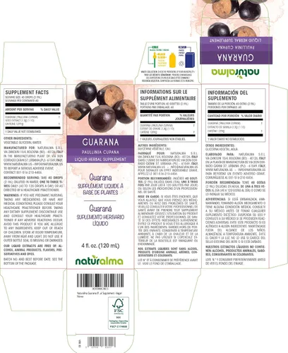 Miniatura 2 de Naturalma Guaraná (Paullinia cupana) Tintura de semillas sin alcohol - Extracto líquido de 4 onzas líquidas en gotas - Suplemento herbario - Vegano