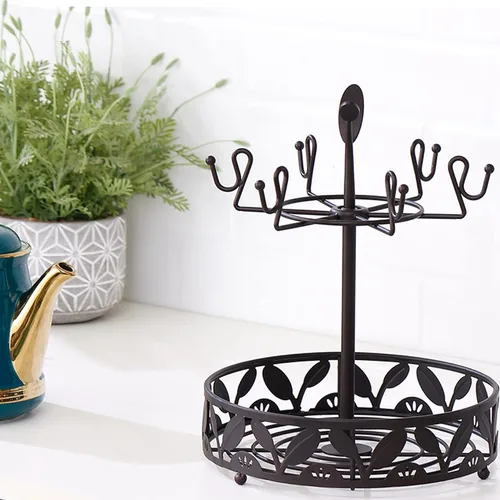 Miniatura 6 de Soporte para taza de café con almacenamiento de cesta de cápsulas de café, soporte giratorio para tazas de 6 capacidades, soporte para tazas