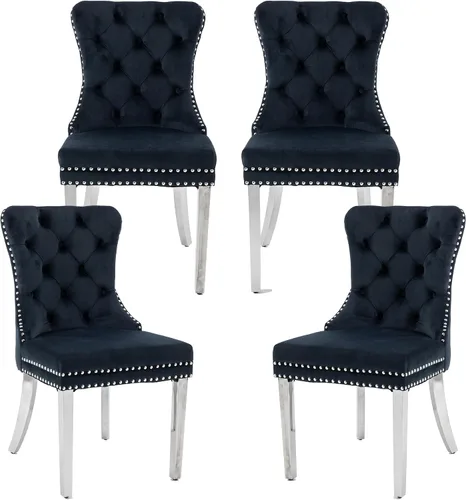 Miniatura 28 de Juego de 2 Sillas de Comedor, Sillas de Terciopelo Acolchado con Patas Modernas de Acero Inoxidable, Ribete de Remaches con Anilla Metálica