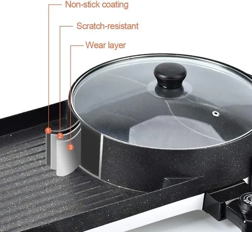 Miniatura 5 de SEAAN Olla caliente con parrilla, parrilla eléctrica para interiores, Shabu Shabu Shabu Pot coreana sin humo, doble temperatura contral, capacidad