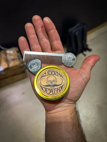 Miniatura 2 de Cera para bigote, agarre fuerte, muerte súbita de 1 oz, estaño y platino, peine para bigote para hombre, kit combinado de aseo para manillar bigote