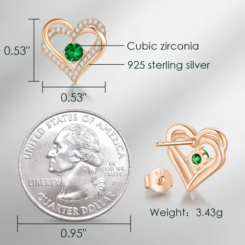 Miniatura 5 de Aretes CDE Forever Love Heart de plata de ley 925, chapados en oro rosa, con piedra de nacimiento de diciembre, circonita cúbica de calidad 5 A