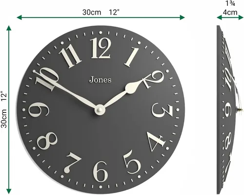Miniatura 3 de JONES CLOCKS® Betty - Reloj de pared Reloj convexo clásico 12 pulgadas Gris ventisca Elegancia elegante perfecto para la cocina, sala
