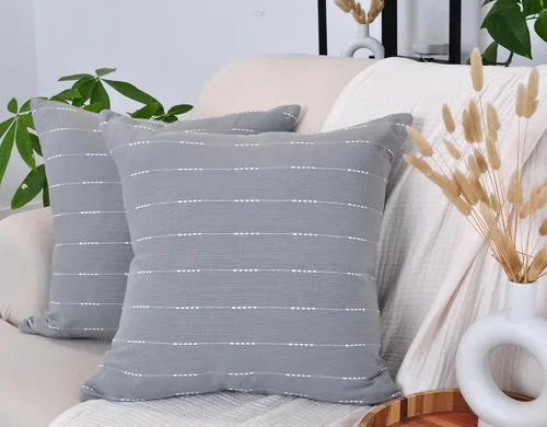 Miniatura 5 de Juego de 2 fundas de almohada modernas color gris de 18 x 18 pulgadas / 18 x 18 pulgadas / algodón tejido con patrón de rayas patrón de rayas