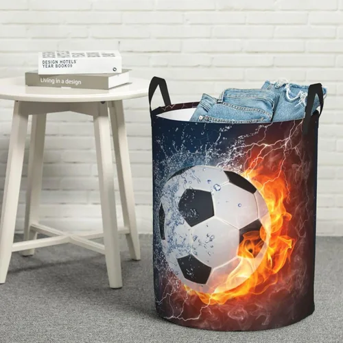 Miniatura 7 de Balón de fútbol redondo en fuego y agua cesta de lavandería deportiva cesta de almacenamiento de fútbol juguetes organizador de ropa para el hogar