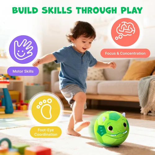 Miniatura 7 de JoyCat Pelota de fútbol silenciosa para niños pequeños de 1 a 3 años, pelota de fútbol de felpa suave de dinosaurio para bebés, regalos para niños