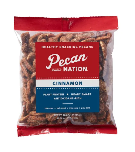 Pecan Nation Mitades de nueces tostadas con sabor a canela, 16 onzas, natural, sin conservantes, rico en antioxidantes, sin OMG, aperitivo saludable