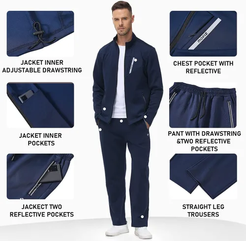 Miniatura 5 de MoFiz Conjunto deportivo para hombre, manga larga, casual, con cremallera completa, para correr, deportivo, 2 piezas