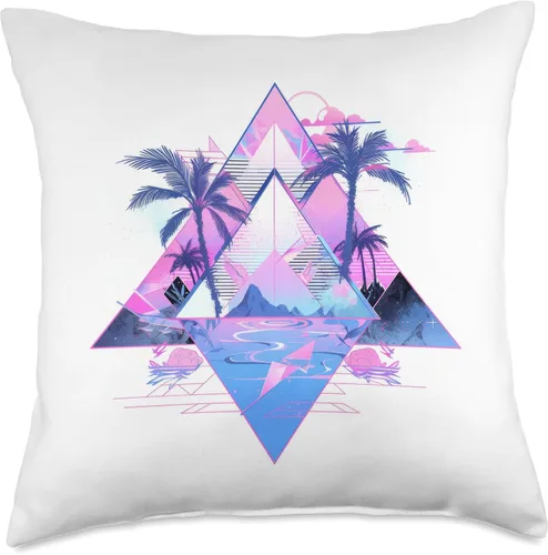 Miniatura 4 de Purple Palm Trees Rhombus and Triangle shapes Throw Pillow