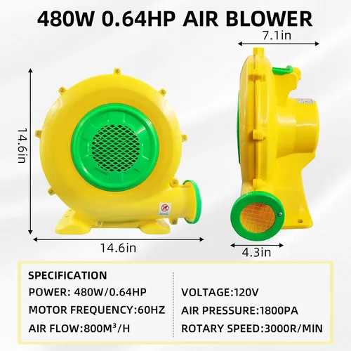 Miniatura 2 de Soplador de aire, Soplador de casa de rebote de 480W 0.64HP, Soplador de burbujas inflable portátil HOU-se, Perfecto para casa de rebote inflable