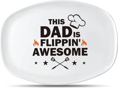 R HORSE Plato de Parrilla para Papá Regalo Papá BBQ Bandeja de Servir Plato Platos Blancos Ovalados Platos de Servir Abuelo Papá Navidad Año Nuevo