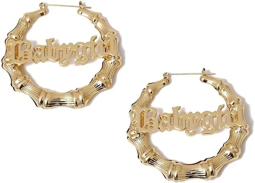 Miniatura 7 de Aretes de aro de bambú para mujer, de acero inoxidable, estilo de letra inglesa, estilo de los años 8090, accesorio para disfraz, conjunto de joyas