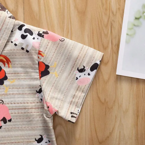 Miniatura 5 de Zoiuytrg Camisas con botones y cuello vuelto con estampado de vaca y cerdo diseño de caballo y vaca