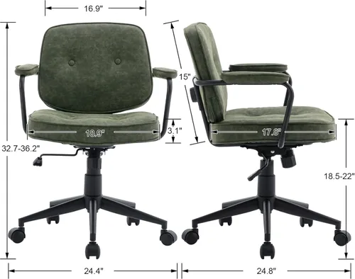 Miniatura 2 de DUOMAY Silla de escritorio retro para computadora de oficina en casa con reposabrazos, moderna silla giratoria de respaldo medio, silla de oficina