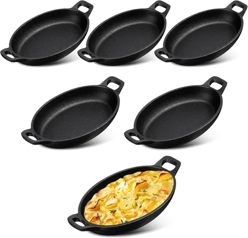 Miniatura 11 de Mifoci Paquete de 8 mini fajitas de hierro fundido, 7.1 x 4.7 pulgadas, sartén ovalada para carne, juego de moldes pequeños, cacerola negra