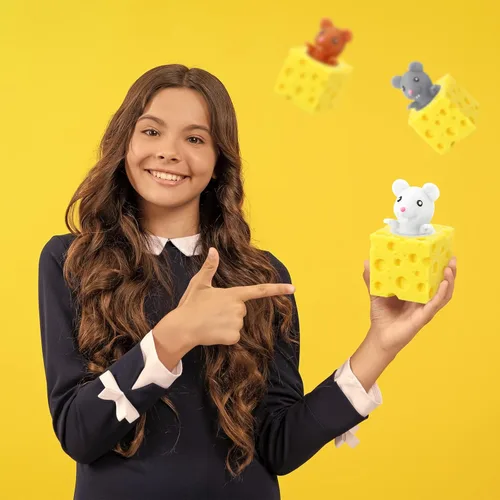 Miniatura 6 de Chivao Paquete de 6 juguetes de queso, ratas para el estrés, juguete sensorial de ratas en queso, alivio de la ansiedad, pelota de oficina