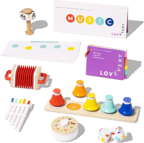 LOVEVERY | El Set de Música | 6 Instrumentos Musicales Montessori & Libro de Ritmo | Juguetes Educativos para Niños Pequeños y Preescolares |