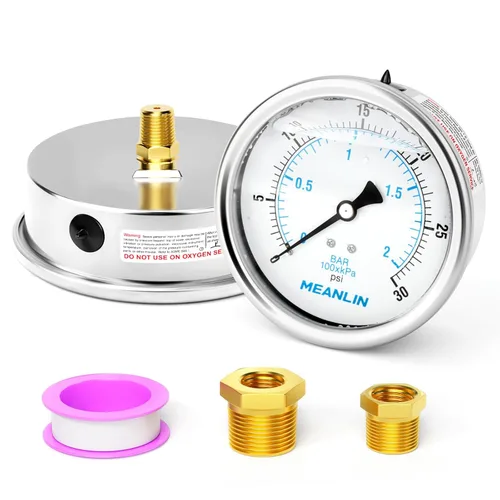 Miniatura 28 de MEANLIN MEASURE - Manómetro de acero inoxidable, relleno de líquido, esfera con cara de 2.5 pulgadas, NPT de 1/4 de pulgada, agua, aceite y gas