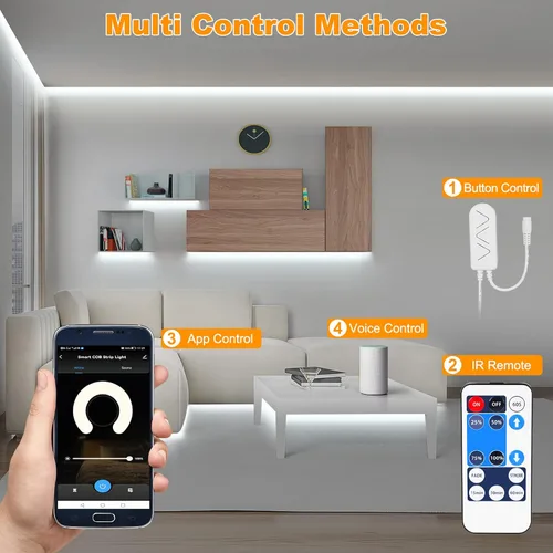 Miniatura 3 de Tatazone Tira de luz LED COB blanca inteligente con aplicación y control remoto, tira de luz COB brillante de 32.8 pies 6500 K WiFi funciona