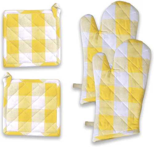 Miniatura 16 de Oven Mitt (7"x13") & Pot Holder (8"x8") 100% Cotton Set of Heat Resistant Oven Gloves & Hot Pads for Gifts, BBQ, Cooking, Baking, Thanksgiving
