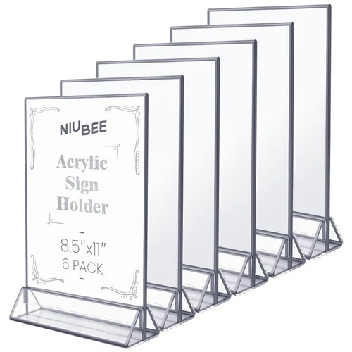 Miniatura 10 de NIUBEE Paquete de 6 soportes de acrílico transparente de 4 x 6 pulgadas con bordes plateados y soporte vertical, soportes de menú de mesa de doble