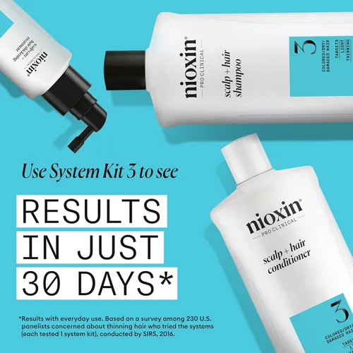 Miniatura 4 de Nioxin System 3 - Champú para el cuero cabelludo + engrosamiento del cabello, para cabello teñido, seco y dañado con ligero adelgazamiento, mantiene