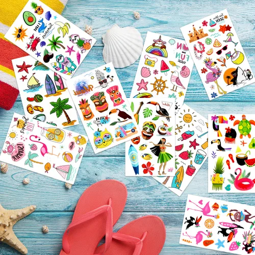 Miniatura 4 de LOMIMOS 138 calcomanías de tatuaje temporal hawaiano con temática de Luau, tropical de verano, playa, piscina, fiesta, para niños y adultos