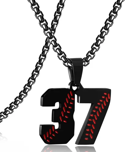Miniatura 12 de SKQIR Colgante de número de jersey de béisbol para hombres y niños - Cadena de acero inoxidable para atletas - Negro