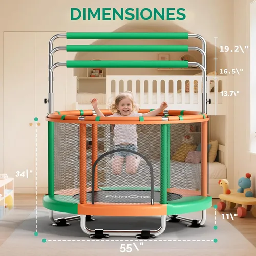 Miniatura 4 de 55" Toddler Mini Trampoline for Kids, Indoor Outdoor Toys with Swing, 440lbs Baby Kids Trampoline, Gymnastics Bar, Birthday Gifts for Boy Girl Age