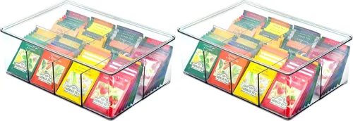 Miniatura 5 de Youngever Organizador grande de paquetes de té de plástico con tapas, contenedor de almacenamiento de paquetes de alimentos reutilizable dividido
