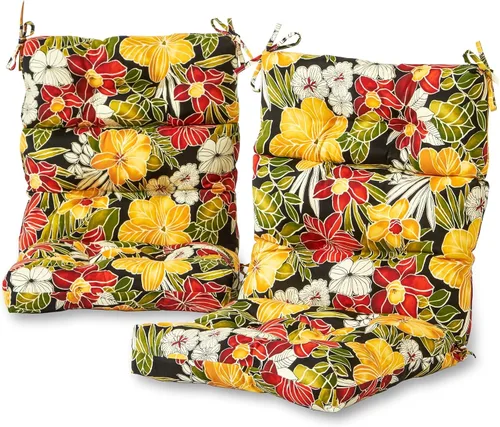 Cojines para silla de respaldo alto para exteriores, diseño de asiento y respaldo con bisagras de una pieza, reversibles con 4 lazos, tela de